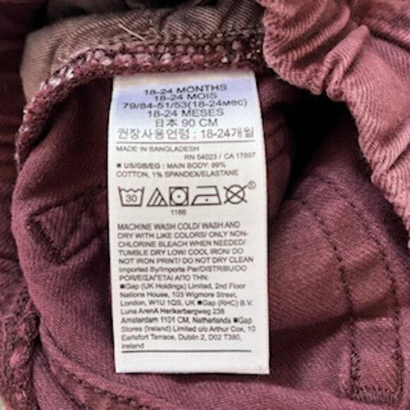 🧡3/15 Bundle x 2 Baby Gap Corduroy Pants Burgundy 18-24 Month & Brown 2 Years - Picture 7 of 12